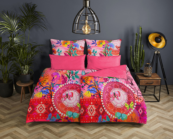 Mako-Satin-Bettwäsche Giselah - Baumwolle - Pink - 135 x 200 cm + Kissen 80 x 80 cm