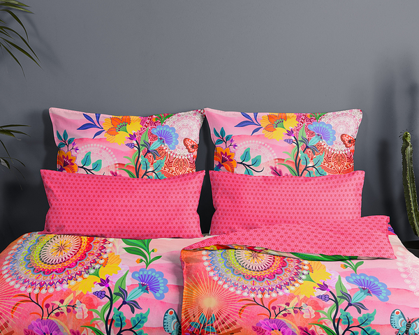 Mako-Satin-Bettwäsche Giselah - Baumwolle - Pink - 135 x 200 cm + Kissen 80 x 80 cm
