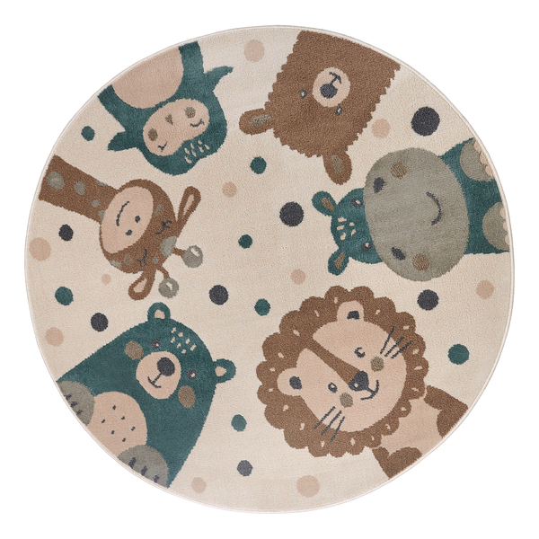 Kinderteppich Animal Party - Jute / Polypropylen - Beige - Durchmesser: 100 cm