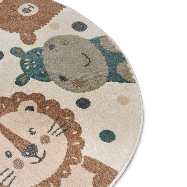 Kinderteppich Animal Party - Jute / Polypropylen - Beige - Durchmesser: 100 cm