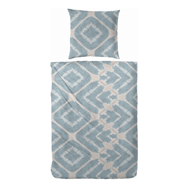 Satin-Bettwäsche Boho - Baumwolle - Blau / Beige - 155 x 220 cm