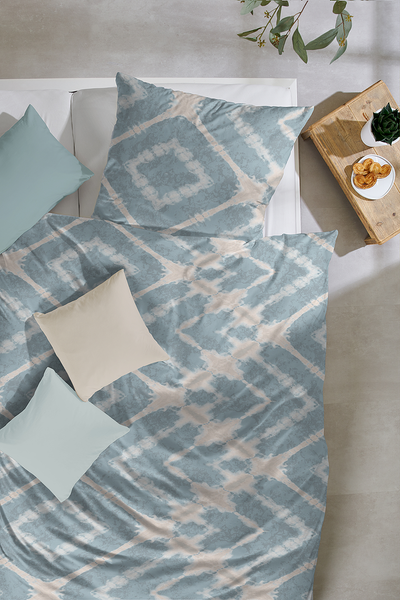 Satin-Bettwäsche Boho - Baumwolle - Blau / Beige - 155 x 220 cm