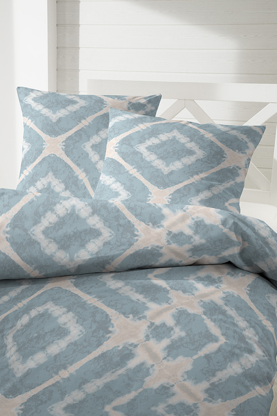 Satin-Bettwäsche Boho - Baumwolle - Blau / Beige - 155 x 220 cm