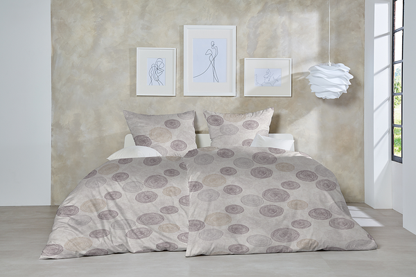 Feinbiber-Bettwäsche Rifa - Baumwolle - Grau / Beige - 135 x 200 cm