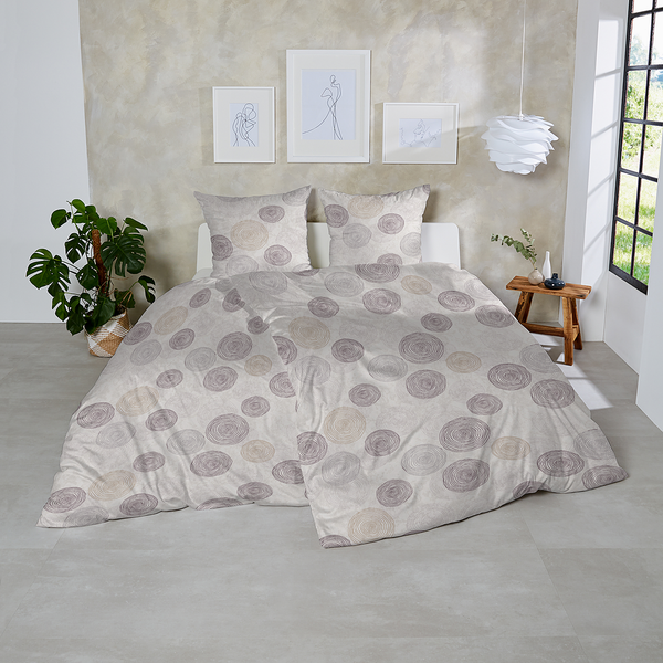 Feinbiber-Bettwäsche Rifa - Baumwolle - Grau / Beige - 135 x 200 cm