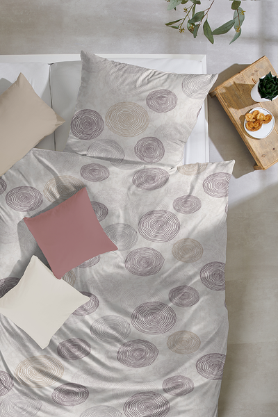 Feinbiber-Bettwäsche Rifa - Baumwolle - Grau / Beige - 135 x 200 cm