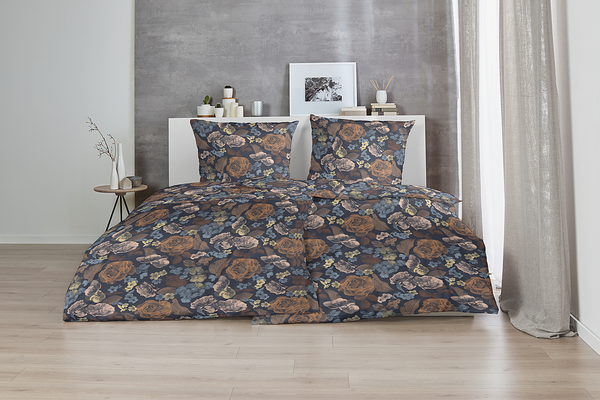 Edelflanell-Bettwäsche Exciting - Baumwolle - Blau / Braun - 135 x 200 cm