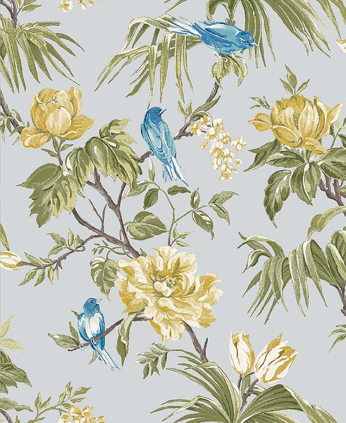 Vliestapete Birds & Bloom - Vlies - Hellblau