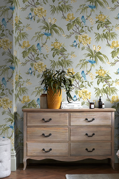 Vliestapete Birds & Bloom - Vlies - Hellblau