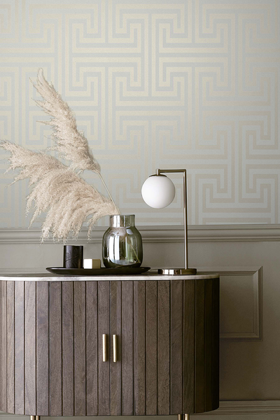 Vliestapete Metallic Greek Key - Vlies - Beige