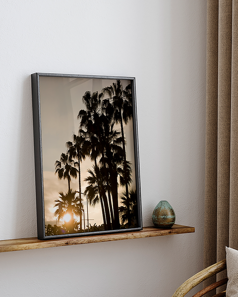 Bild Palms Sunset - Buche Massiv / Acrylglas - Schwarz - 32 x 42 cm