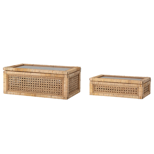 Aufbewahrungsbox Lally 2-teilig - Klarglas / Rattan - Beige