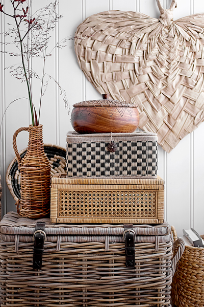 Aufbewahrungsbox Lally 2-teilig - Klarglas / Rattan - Beige