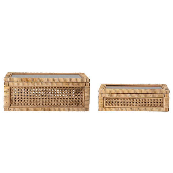 Aufbewahrungsbox Lally 2-teilig - Klarglas / Rattan - Beige