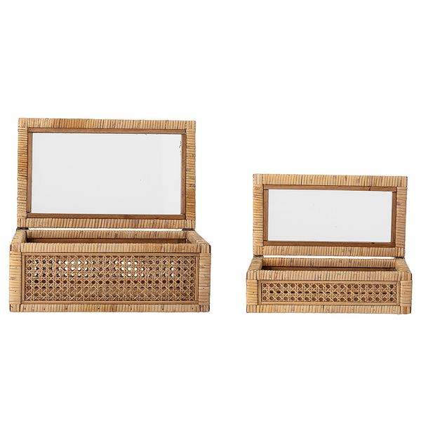 Aufbewahrungsbox Lally 2-teilig - Klarglas / Rattan - Beige