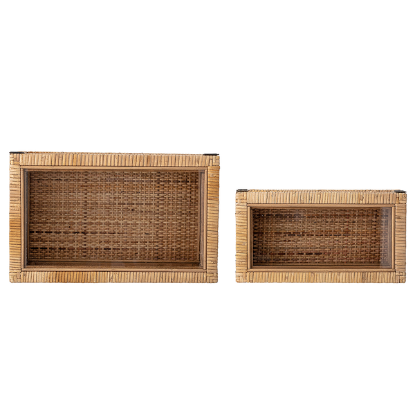 Aufbewahrungsbox Lally 2-teilig - Klarglas / Rattan - Beige