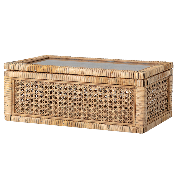 Aufbewahrungsbox Lally 2-teilig - Klarglas / Rattan - Beige