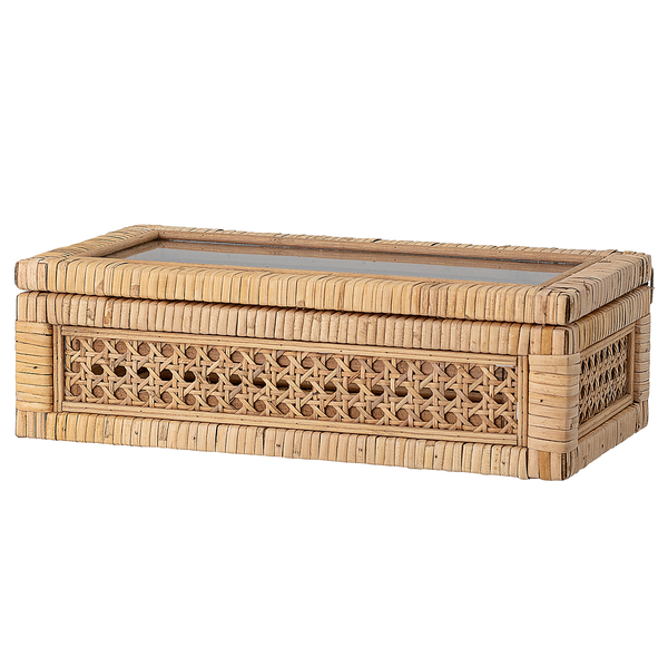 Aufbewahrungsbox Lally 2-teilig - Klarglas / Rattan - Beige