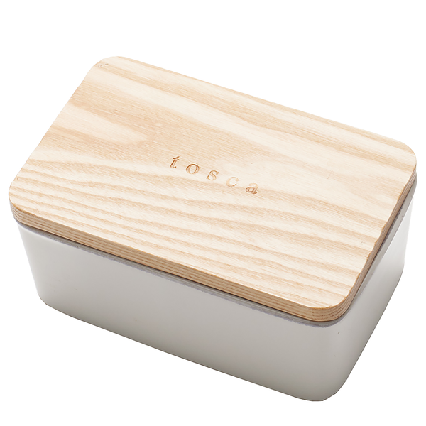 Butterdose Tosca - Esche Teilmassiv / Stahl - Weiß