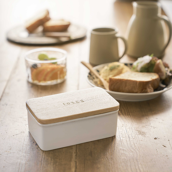 Butterdose Tosca - Esche Teilmassiv / Stahl - Weiß