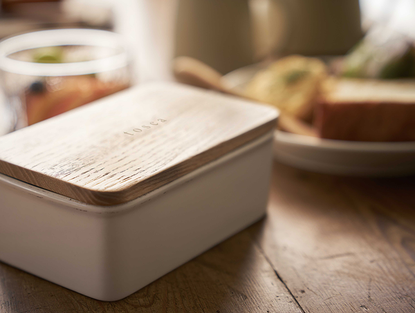 Butterdose Tosca - Esche Teilmassiv / Stahl - Weiß