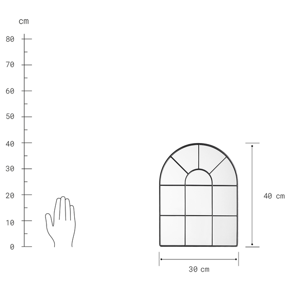 Fensterspiegel FINESTRA - Eisen / Glas - Schwarz - 30 x 40 cm