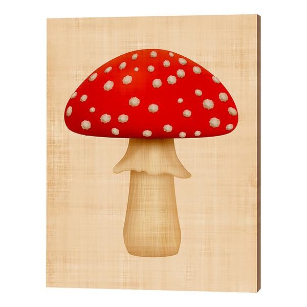 Leinwandbild Funghi - Kiefer massiv / Leinen - Braun / Rot - 60 x 80 cm
