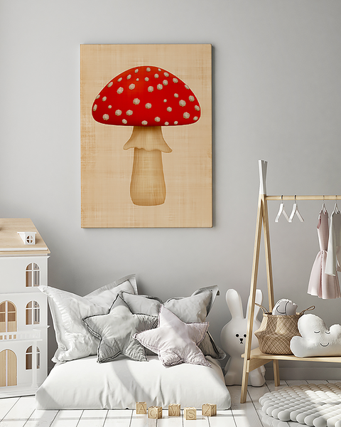 Leinwandbild Funghi - Kiefer massiv / Leinen - Braun / Rot - 60 x 80 cm