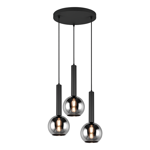 Pendelleuchte Clayton - Rauchglas / Eisen - Flammenanzahl: 3