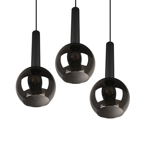 Pendelleuchte Clayton - Rauchglas / Eisen - Flammenanzahl: 3