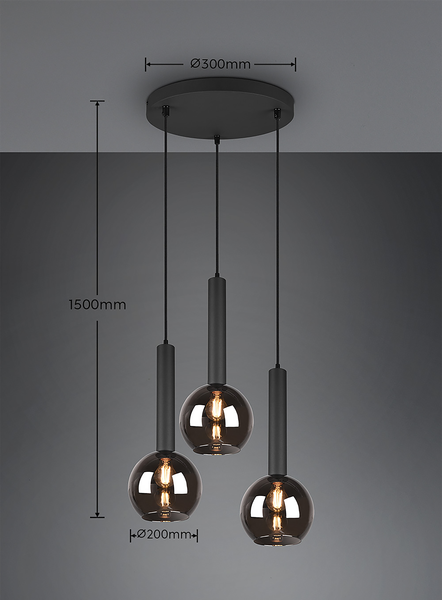 Pendelleuchte Clayton - Rauchglas / Eisen - Flammenanzahl: 3
