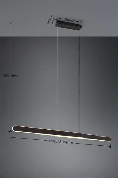 LED-Pendelleuchte Helios - Eisen - 1-flammig - Schwarz - Breite: 130 cm