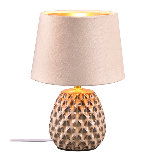 Tischleuchte Ariana - Samt / Keramik - 1-flammig - Beige - Durchmesser: 15 cm