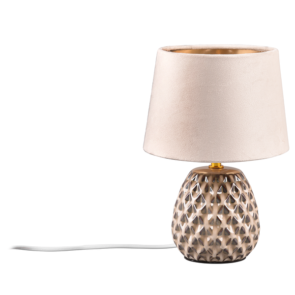 Tischleuchte Ariana - Samt / Keramik - 1-flammig - Beige - Durchmesser: 15 cm