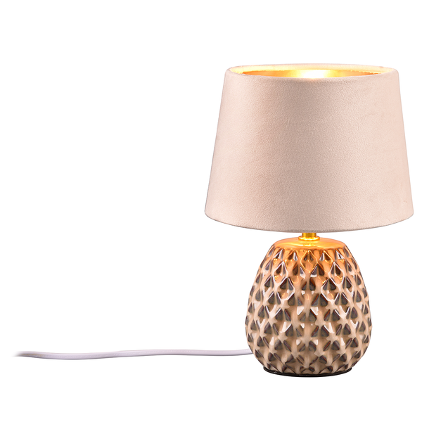 Tischleuchte Ariana - Samt / Keramik - 1-flammig - Beige - Durchmesser: 15 cm