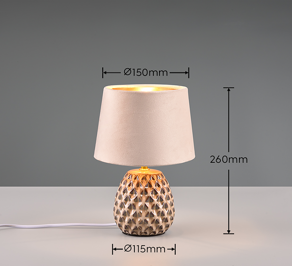 Tischleuchte Ariana - Samt / Keramik - 1-flammig - Beige - Durchmesser: 15 cm