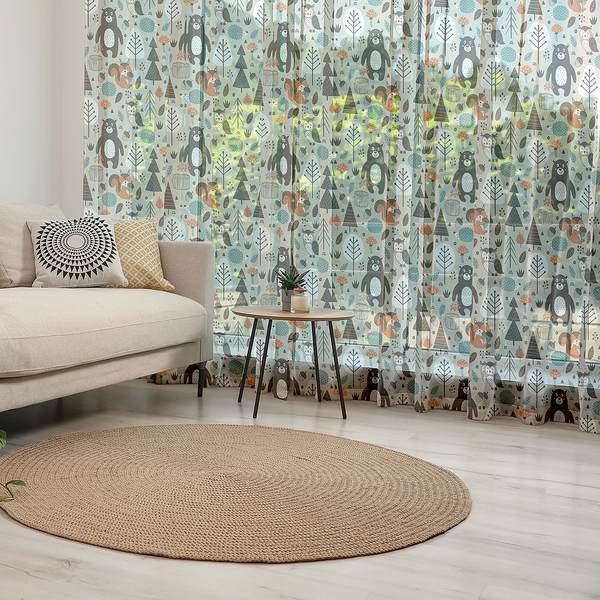 Fertiggardine Kindergarten 2er-Set - Polyester - Grau / Gelb - Höhe: 210 cm