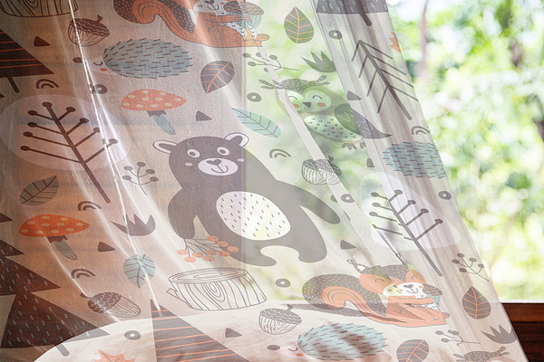 Fertiggardine Kindergarten 2er-Set - Polyester - Grau / Gelb - Höhe: 210 cm