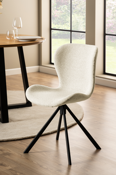 Drehbarer Polsterstuhl LIVARAS 2er-Set - Bouclé Stoff Moena: Creme