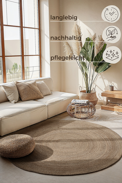 Juteteppich Rangpur - Jute - Grau / Braun - Durchmesser: 100 cm