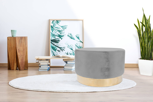 Hocker Nano Typ C - Stahl - Samt - Grau - Breite: 55 cm