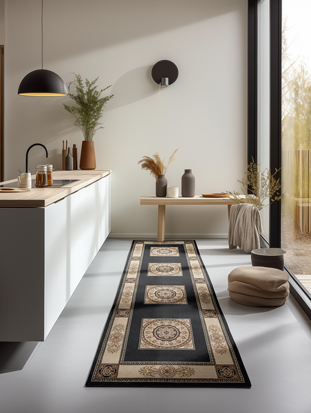 Läufer Shindand - Polypropylen / Jute - Schwarz