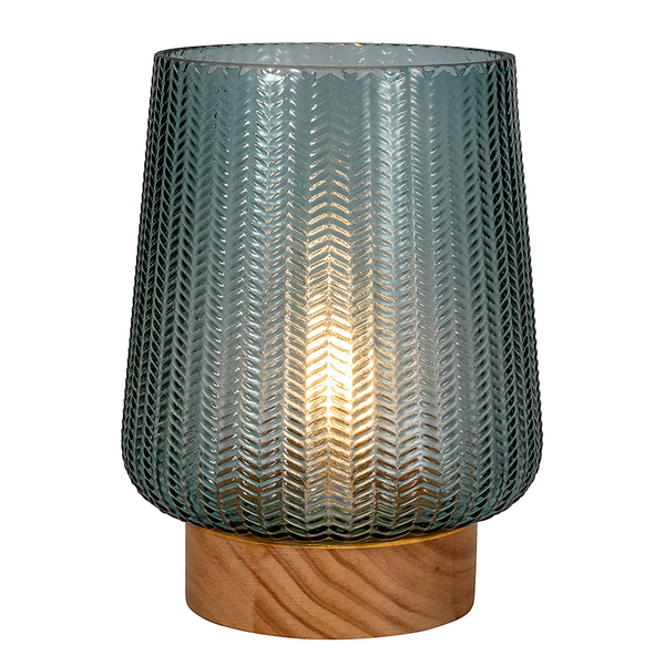 Tischleuchte Glamour Typ A - Echtholzfurnier / Farbglas - 1-flammig - Türkis