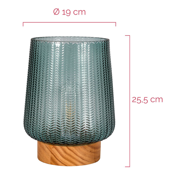 Tischleuchte Glamour Typ A - Echtholzfurnier / Farbglas - 1-flammig - Türkis