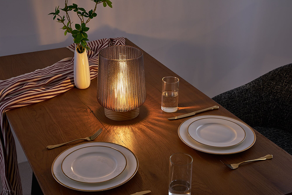 Tischleuchte Glamour Typ A - Echtholzfurnier / Farbglas - 1-flammig - Taupe