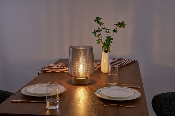Tischleuchte Glamour Typ A - Echtholzfurnier / Farbglas - 1-flammig - Taupe