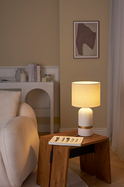 Tischleuchte Glowing Soul - Keramik - Beige / Gold - 1-flammig