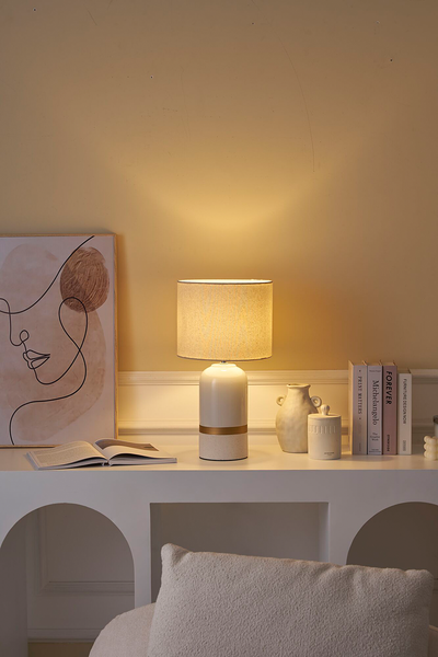 Tischleuchte Glowing Soul - Keramik - Beige / Gold - 1-flammig