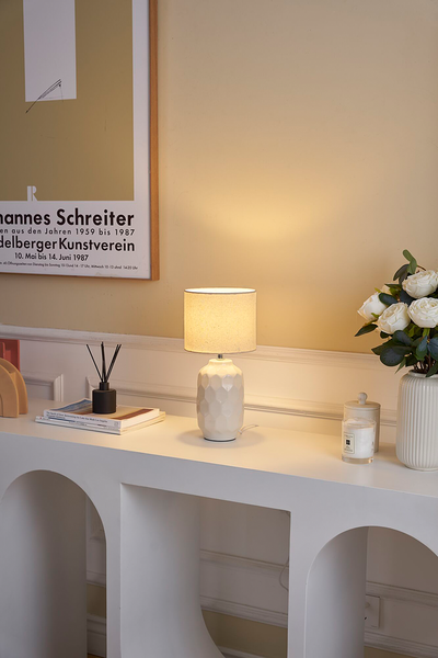 Tischleuchte Charming Sparkle - Keramik - Beige - 1-flammig