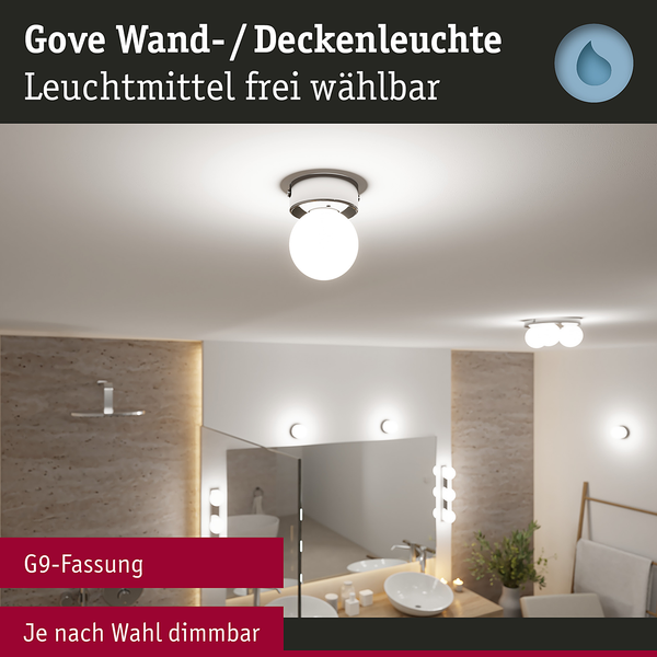 Deckenleuchte Gove - Opalglas / Chrom - 1-flammig - Chrom - Durchmesser: 8 cm
